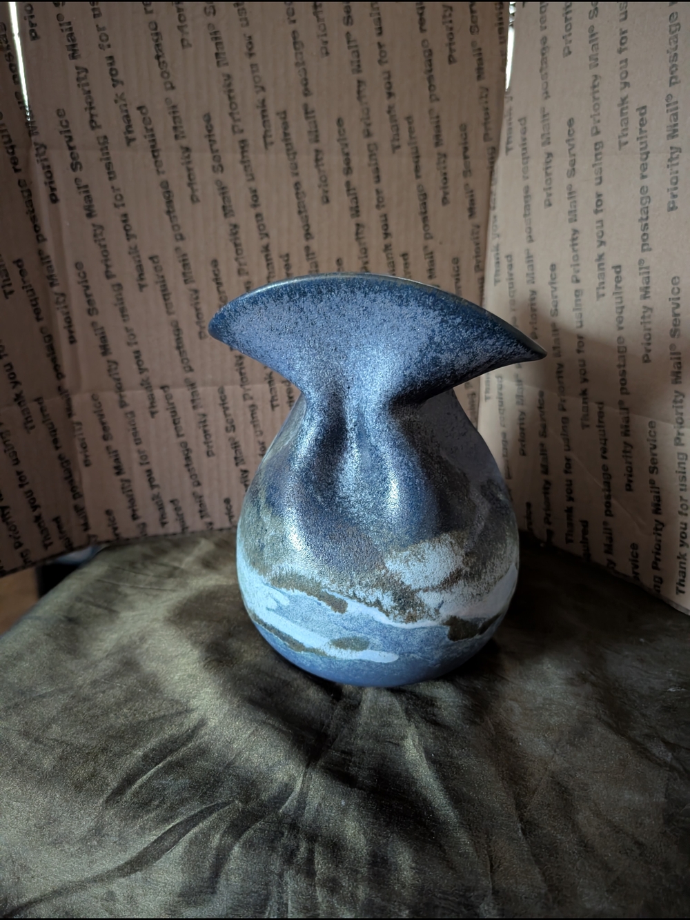 Handcrafted Ceramic Vase in Blue and Earth Tones